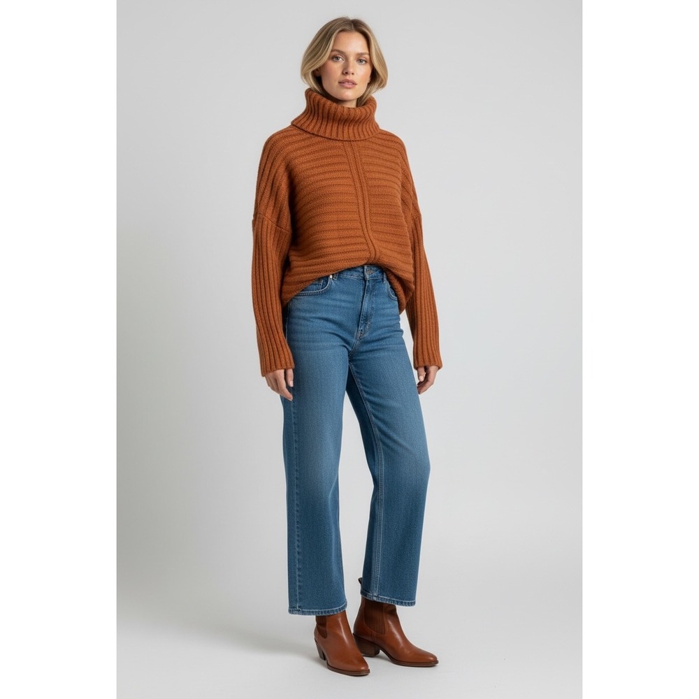Max Studio Copper Chunky Knit Size Large Ribbed‎ Turtleneck Sweater
